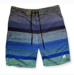 Hurley Mens Stripped Blue Green Swim Boardshorts in size 32
